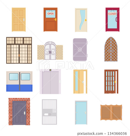 Door icons set, cartoon style 134366036