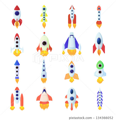 Rocket icons set, cartoon style Rocket icons set, cartoon style 134366052