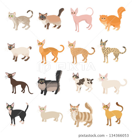 Cat icons set, cartoon style 134366053