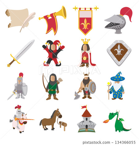 Medieval cartoon icons set 134366055