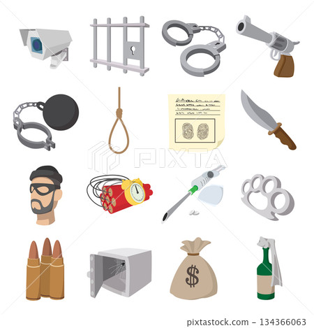 Crime cartoon icons 134366063