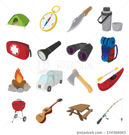Camping cartoon icons Camping cartoon icons 134366065