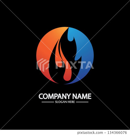 Abstract Fire Flame logo template on black background. Corporate branding identity 134366076