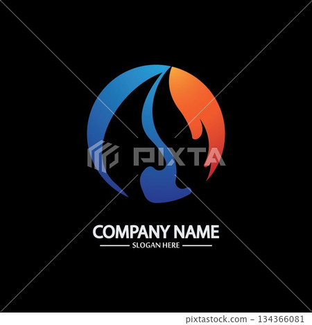 Abstract Fire Flame logo template on black background. Corporate branding identity 134366081