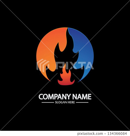 Abstract Fire Flame logo template on black background. Corporate branding identity 134366084