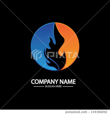 Abstract Fire Flame logo template on black background. Corporate branding identity 134366092