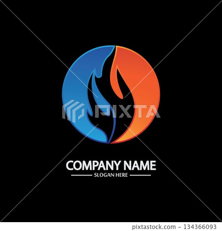 Abstract Fire Flame logo template on black background. Corporate branding identity 134366093