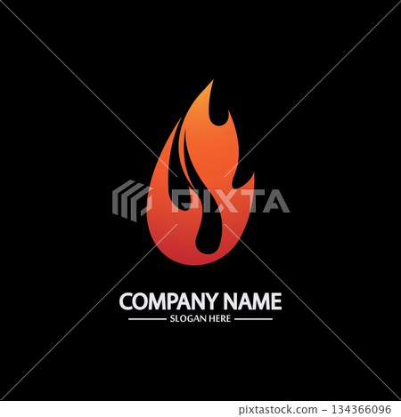 Abstract Fire Flame logo template on black background. Corporate branding identity 134366096