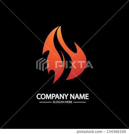 Abstract Fire Flame logo template on black background. Corporate branding identity 134366100