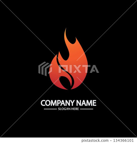 Abstract Fire Flame logo template on black background. Corporate branding identity 134366101