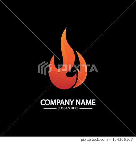 Abstract Fire Flame logo template on black background. Corporate branding identity 134366107
