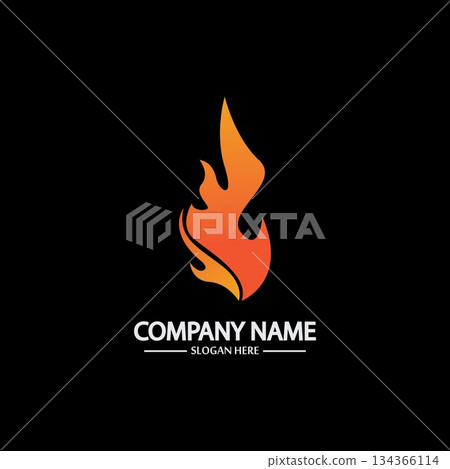 Abstract Fire Flame logo template on black background. Corporate branding identity 134366114