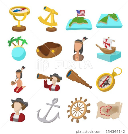 Happy Columbus Day icons Happy Columbus Day icons 134366142