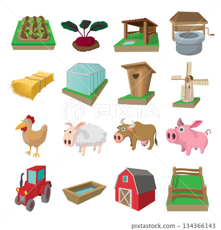 Farm cartoon icons set Farm cartoon icons set 134366143