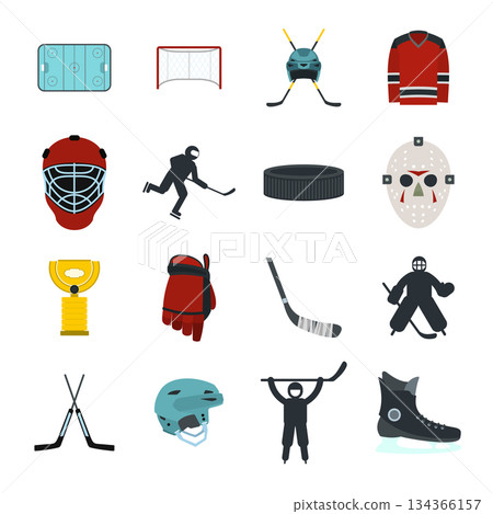 Hockey flat icons set Hockey flat icons set 134366157