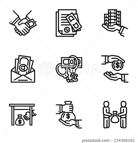 Corruption icon set, outline style Corruption icon set, outline style 134366162