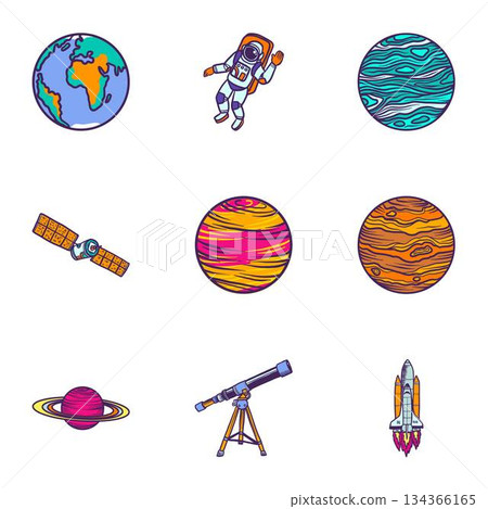 Space astronomy icon set, hand drawn style 134366165
