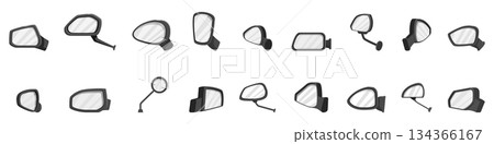 Side rear view mirror icons set. Set of realistic car rearview mirror icons showing different types and perspectives for safe driving Side rear view mirror icons set. Set of realistic car rearview mirror icons showing different types and perspectives for safe driving 134366167