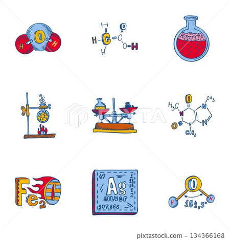 Chemistry icon set, hand drawn style 134366168