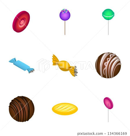 Sugar candy icon set, isometric style Sugar candy icon set, isometric style 134366169
