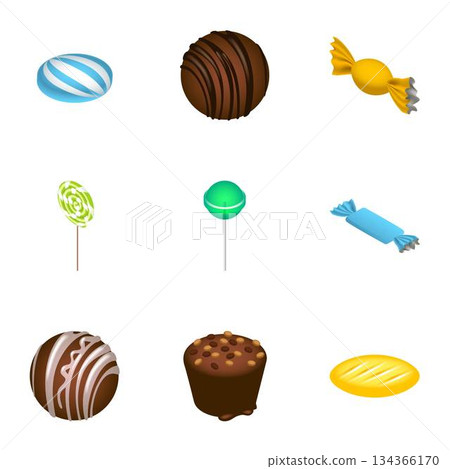 Dessert candy icon set, isometric style Dessert candy icon set, isometric style 134366170