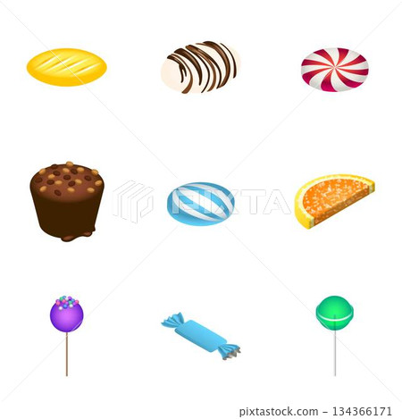 Holiday candy icon set, isometric style Holiday candy icon set, isometric style 134366171