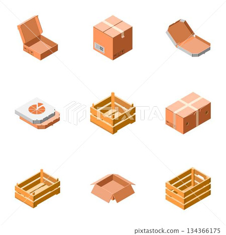 Delivery packing box icon set, isometric style 134366175
