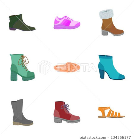 Fashion shoes icon set, flat style 134366177