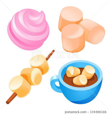 Marshmallow icons set, cartoon style Marshmallow icons set, cartoon style 134366188