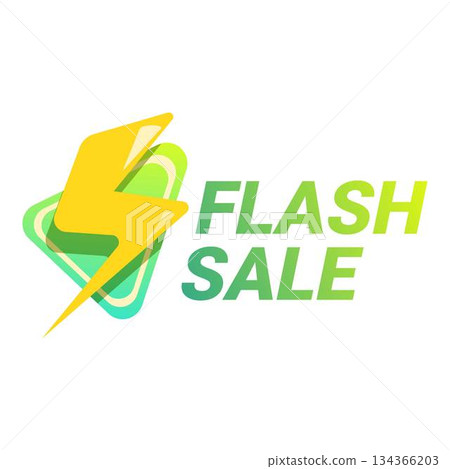 Green and yellow banner announcing a flash sale with a lightning bolt Green and yellow banner announcing a flash sale with a lightning bolt 134366203