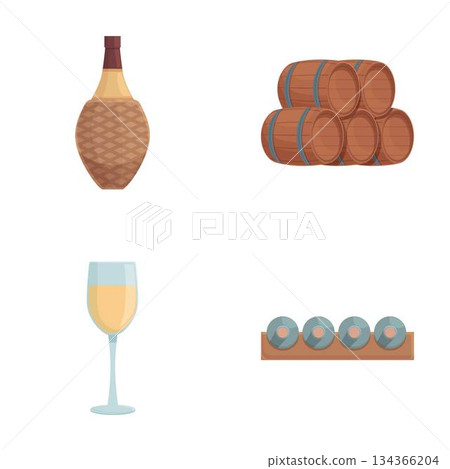 Assorted wine elements and accessories vector set 134366204