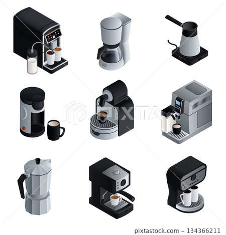 Coffee maker icons set, isometric style Coffee maker icons set, isometric style 134366211