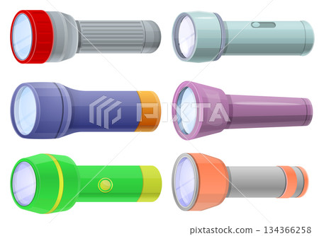 Flashlight icons set, cartoon style Flashlight icons set, cartoon style 134366258