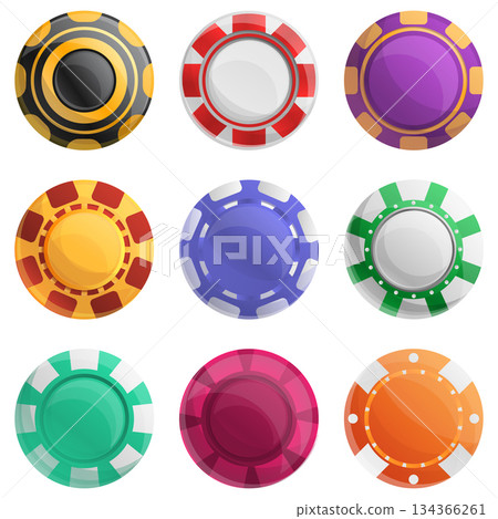 Casino chips icons set, cartoon style Casino chips icons set, cartoon style 134366261