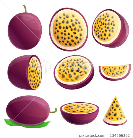 Maracuja icons set, cartoon style Maracuja icons set, cartoon style 134366262
