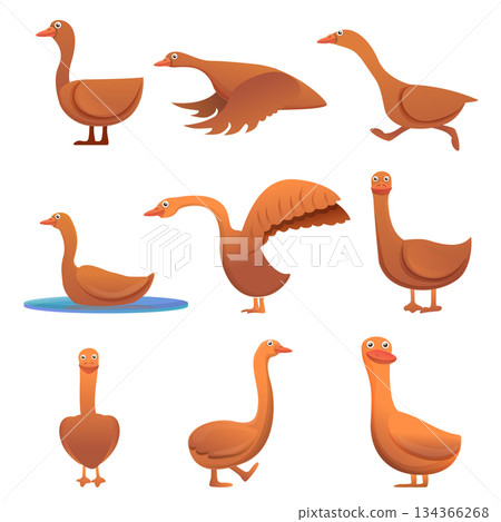 Goose icons set, cartoon style Goose icons set, cartoon style 134366268
