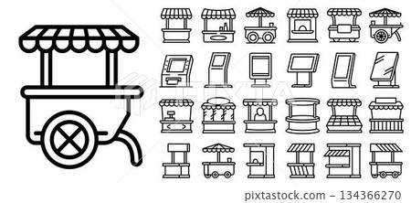 Kiosk icons set, outline style 134366270