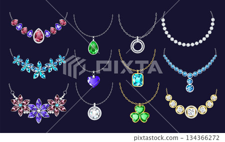 Necklace icon set, realistic style 134366272