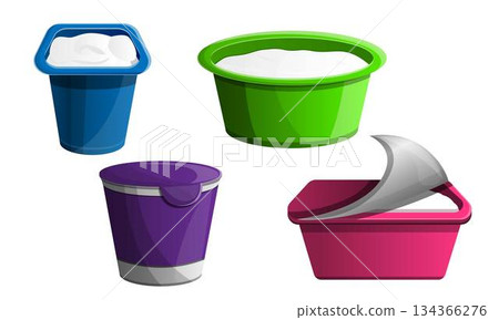Yogurt icon set, cartoon style 134366276