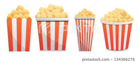 Popcorn icon set, cartoon style 134366278