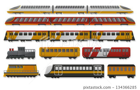 Subway train icon set, cartoon style Subway train icon set, cartoon style 134366285