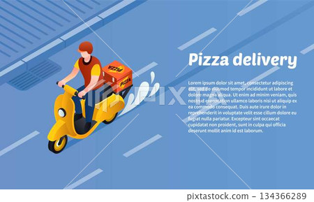 Pizza delivery concept banner, isometric style 134366289