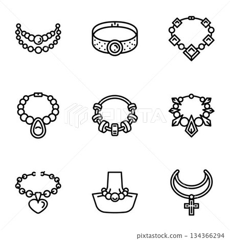 Jewelry icon set, outline style Jewelry icon set, outline style 134366294