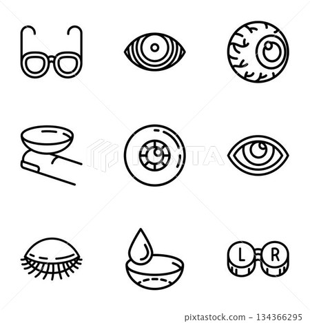 Eye care icon set, outline style 134366295