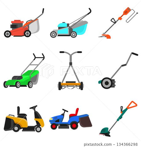 Lawnmower icons set, flat style 134366298