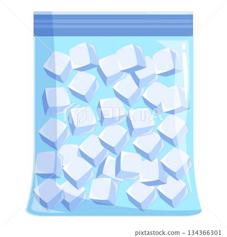 Transparent plastic bag full of ice cubes for cocktails and beverages 134366301