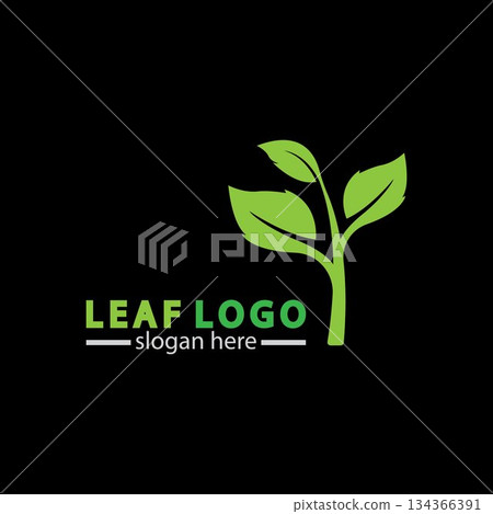 Abstract green leaf logo icon vector design isolated on black background. Landscape design  garden, Plant,spa, nature and ecology vector logo. 134366391