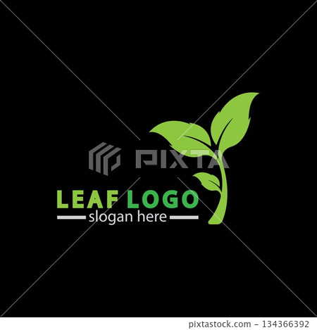 Abstract green leaf logo icon vector design isolated on black background. Landscape design  garden, Plant,spa, nature and ecology vector logo. 134366392