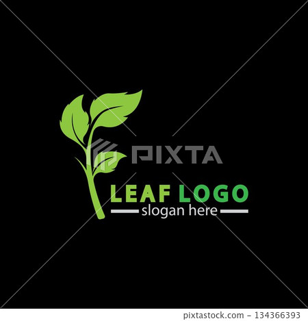 Abstract green leaf logo icon vector design isolated on black background. Landscape design  garden, Plant,spa, nature and ecology vector logo. 134366393