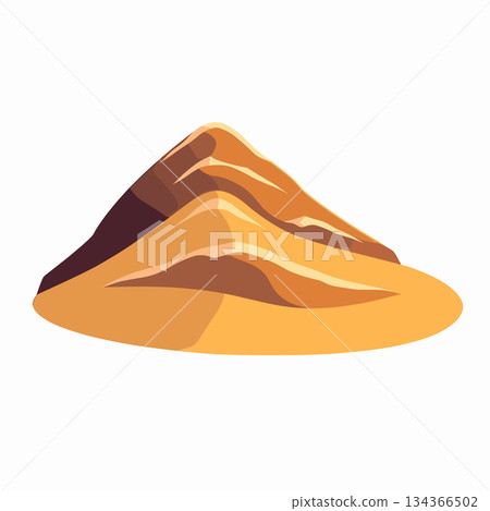 A simple illustration displays a desert landscape with a sand dune. The dune is a light brown color, with darker brown shadows suggesting depth and form. 134366502
